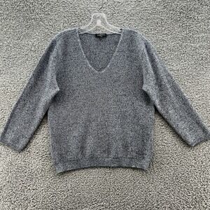 Caroll Paris Sweater Womens M Blue Silver Sparkle 3/4 Sleeve V Neck Pullover